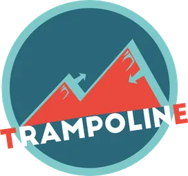 Logo de Trampoline : deux montagnes rouges et des flèches qui rebondissent de l’une à l’autre.